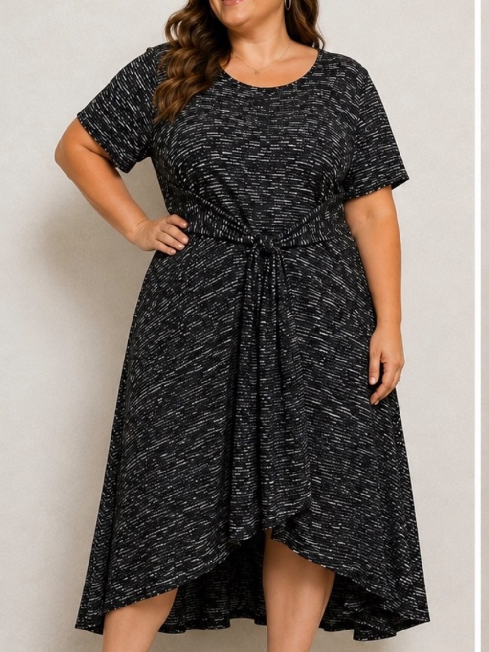 Lane Bryant Black Textured Knit Dress Plus Size 22/24 Short Sleeve Draped Waist
